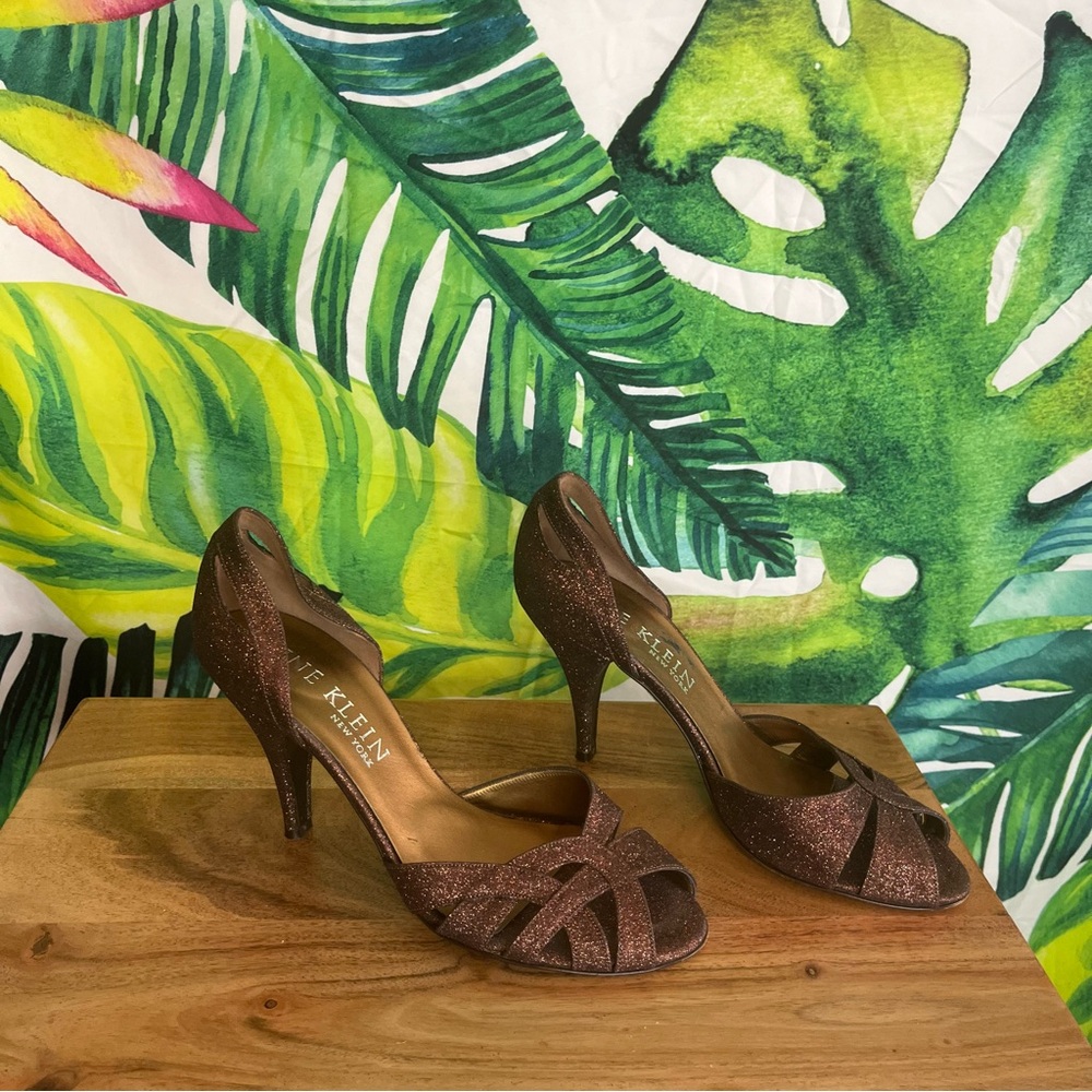 Anne Klein 8 Bronze Brown Glitter Shimmer Date Dressy Summer Stiletto Heels - Picture 2 of 8